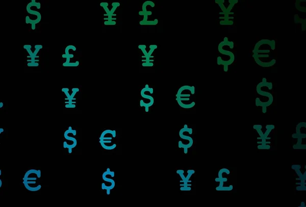Granatowa Zielona Struktura Wektorowa Symbolami Finansowymi Kolorowe Symbole Wszystkich Walut — Wektor stockowy