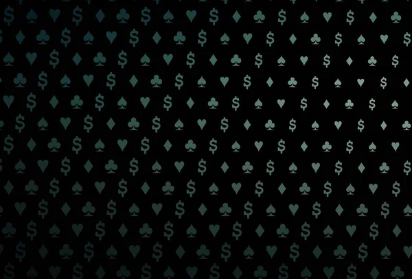 カードの要素と濃い緑色のベクトルレイアウト トランプの孤立したシンボルで抽象的なスケッチを光る カジノの名刺用テンプレート — ストックベクタ