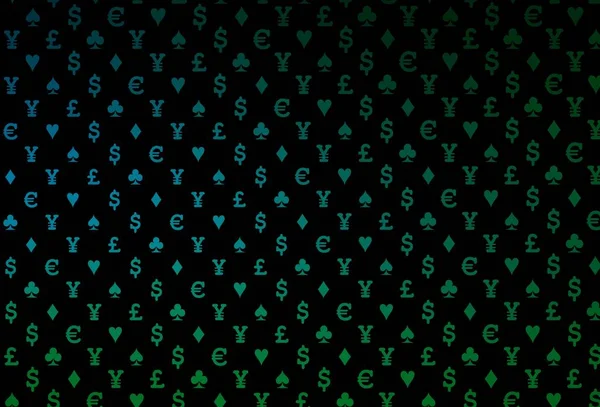 深蓝色 绿色矢量图案 卡片的符号 模糊的装饰设计的心脏 赌场名片模版 — 图库矢量图片