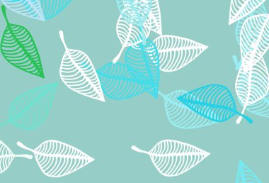 Açık mavi, yeşil vektör el boyaması desen. Basit arkaplanda gradyanı olan soyut yapraklar. Cep telefonlarının arkaplan şablonu.