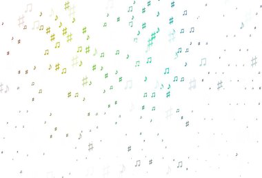 Açık renkli, notalı Gökkuşağı vektör dokusu. Soyut tarzda dekoratif tasarım ve müzik şekilleri. Müzisyenlerin web siteleri için desen.