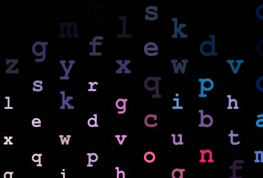 Koyu mavi, alfabe işaretli kırmızı vektör arkaplan. Ayrı harflerle parlayan renkli bir illüstrasyon. Bu model reklam, broşür ve eğitim broşürleri için kullanılabilir..