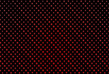 Koyu kırmızı vektör düzeni ve kart elemanları. Kupa, maça, sinek ve elmasların olduğu bir resim. Vegas 'ta parti ilanları, etkinlikler.