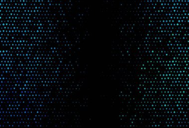 Koyu mavi, içinde poker sembolleri olan yeşil vektör şablonu. Kupa, maça, sinek ve elmasların olduğu bir resim. Kumarhanelerin kartvizitleri için şablon.