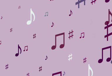 Müzik sembollü hafif Mor vektör arkaplanı. Soyut tarzda dekoratif tasarım ve müzik şekilleri. Festival broşürleri için desen.