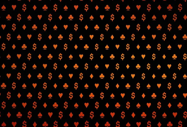 Tmavě Oranžové Vektorové Pozadí Cedulemi Barevný Gradient Známkami Srdce Piky — Stockový vektor