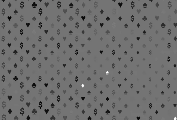 黑暗银 灰色矢量模板与扑克符号 模糊的装饰设计的心脏 维加斯的派对 活动广告模式 — 图库矢量图片