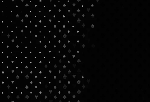 ダークシルバー カードのシンボルとグレーのベクトルパターン トランプの孤立したシンボルで抽象的なスケッチを光る パーティーの広告 ラスベガスでのイベントのパターン — ストックベクタ