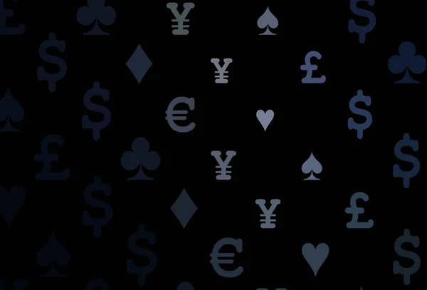 カードの要素と濃い青のベクトルレイアウト ハート スペード クラブ ダイヤモンドで輝くイラスト カジノの名刺用テンプレート — ストックベクタ