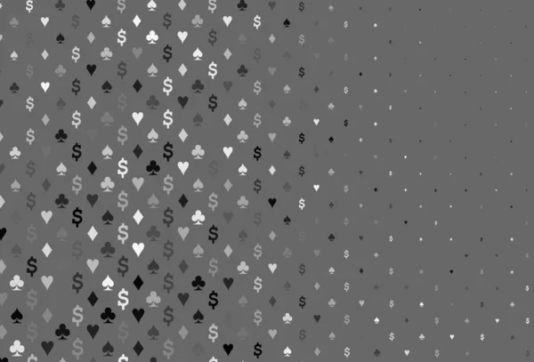 黑色的银色 灰色的矢量图案和卡片的符号 用一组心脏 钻石来说明 维加斯的派对 活动广告模式 — 图库矢量图片