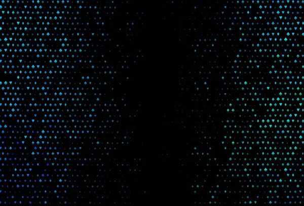 Koyu mavi, içinde poker sembolleri olan yeşil vektör şablonu. Kupa, maça, sinek ve elmasların olduğu bir resim. Kumarhanelerin kartvizitleri için şablon.