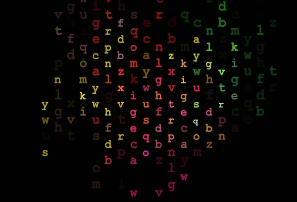 Tmavý Mnohobarevný Duhový Vektorový Kryt Anglickými Symboly Zářící Ilustrace Symboly — Stockový vektor
