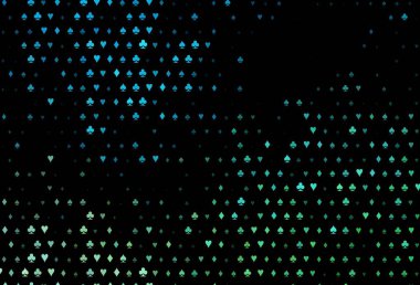 Oyun kartlarıyla koyu mavi vektör dokusu. Renkli resimler, kalpler, maça, sinek, elmas. Reklam, poster ve kumar siteleri için tasarım.