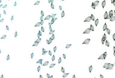 Açık mavi, yeşil vektör karalama arkaplanı. Yaprakları karalama tarzında parlak renkli bir illüstrasyon. İşiniz için yepyeni bir tasarım..