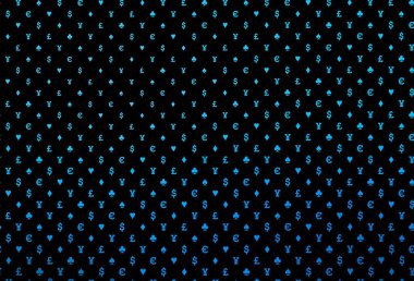 Dark blue vector cover with symbols of gamble. Colorful gradient with signs of hearts, spades, clubs, diamonds. Smart design for your business advert of casinos.