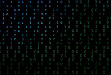 Dark blue, green vector template with EUR, USD, GBP, JPY. Modern abstract illustration with symbols of money. The pattern can be used for ad, booklets, leaflets of banks.