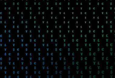 Dark blue, green vector cover with EUR, USD, GBP, JPY. Illustration with dollar, USD, usa signs on white template. Smart design for your business advert of economic, wealth.