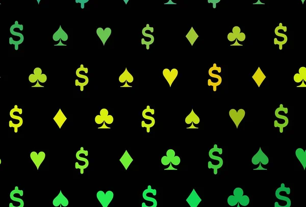 Dark Green Yellow Vector Texture Playing Cards Colorful Gradient Signs — 图库矢量图片