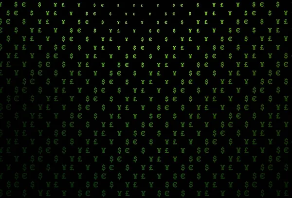 Dark Green Vector Background Eur Usd Gbp Jpy Shining Colored — Stockvektor