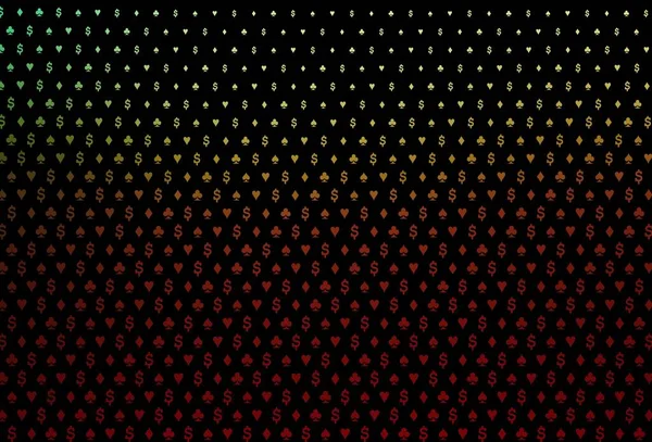 Dark Green Red Vector Pattern Symbol Cards Shining Illustration Hearts — Stockvektor