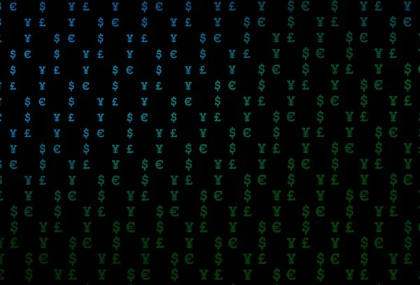 Dark blue, green vector template with EUR, USD, GBP, JPY. Modern abstract illustration with symbols of money. The pattern can be used for ad, booklets, leaflets of banks.