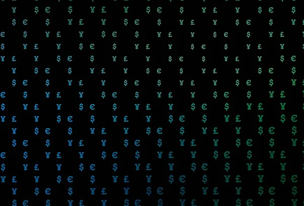 Dark blue, green vector cover with EUR, USD, GBP, JPY. Illustration with dollar, USD, usa signs on white template. Smart design for your business advert of economic, wealth.