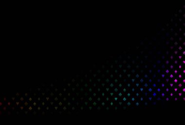 Dark multicolor, rainbow vector background with cards signs. Shining illustration with hearts, spades, clubs, diamonds. Smart design for your business advert of casinos.
