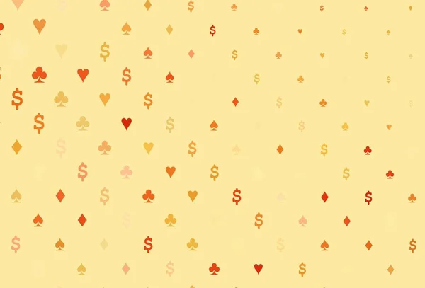 Light Yellow Orange Vector Cover Symbols Gamble Shining Illustration Hearts — Stockvector