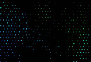 Dark blue, green vector texture with playing cards. Colored illustration with hearts, spades, clubs, diamonds. Template for business cards of casinos.