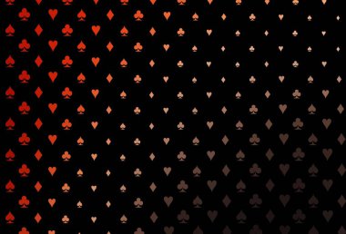 Dark red, yellow vector layout with elements of cards. Colored illustration with hearts, spades, clubs, diamonds. Design for ad, poster, banner of gambling websites.