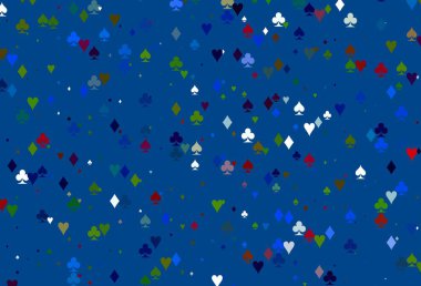 Light Multicolor, Rainbow vector background with cards signs. Colorful gradient with signs of hearts, spades, clubs, diamonds. Pattern for leaflets of poker games, events.