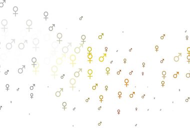 Açık sarı, turuncu vektör arkaplan ve cinsiyet işaretleri. Gradyan renkli erkek, soyut tarzda kız sembolleri. Uniseks duvar kağıtları için modern tasarım.