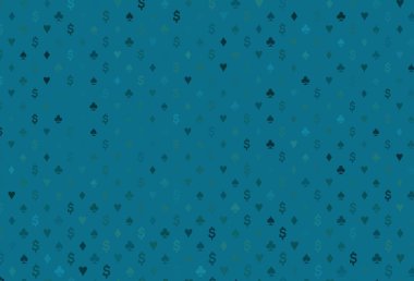 Light blue vector template with poker symbols. Glitter abstract sketch with isolated symbols of playing cards. Pattern for booklets, leaflets of gambling houses.