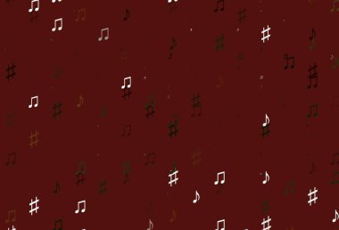 Açık yeşil, müzik sembollü kırmızı vektör şablonu. Renkli gradyan notaların parlak çizimi. Duvar kağıtları için modern tasarım.