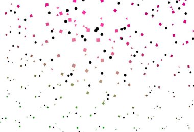 Açık pembe, yeşil vektör arkaplan üçgenler, daireler, küplerle. Daireler, çizgiler, rengarenk eşkenar dörtgenler. Web siteleri için şablon kullanılabilir.