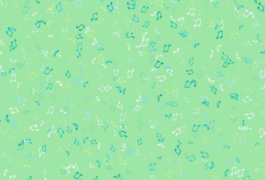 Müzik sembollü açık renkli vektör arkaplanı. Renkli gradyan notaların parlak çizimi. Okul ilanı, kitapçıklar için şablon.