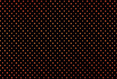 Dark orange vector cover with symbols of gamble. Colorful gradient with signs of hearts, spades, clubs, diamonds. Pattern for leaflets of poker games, events.