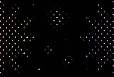 Dark multicolor, rainbow vector texture with playing cards. Blurred decorative design of hearts, spades, clubs, diamonds. Pattern for booklets, leaflets of gambling houses.
