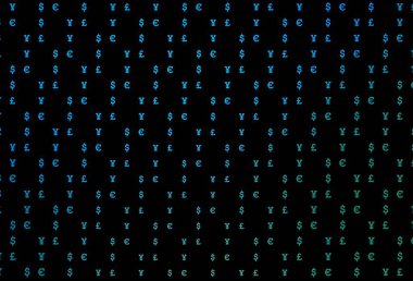 Dark blue, green vector pattern with EUR, USD, GBP, JPY. Modern abstract illustration with symbols of money. The pattern can be used for financial, investment websites.