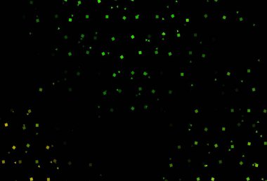 Koyu yeşil arka plan, üçgenler, daireler ve küplerle. Daireler, çizgiler, rengarenk eşkenar dörtgenler. Reklamlar için desen.