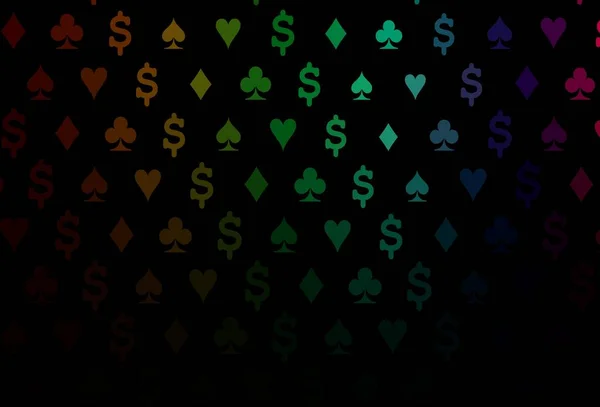 Dark Multicolor Rainbow Vector Template Poker Symbols Glitter Abstract Sketch — Stock Vector