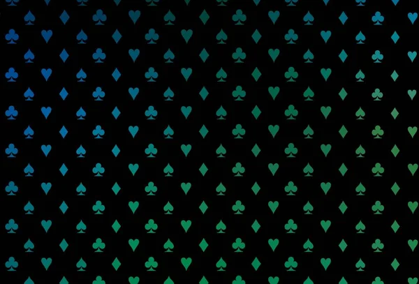 濃い青 緑のベクトルはギャンブルのシンボルでカバーしています ハート スペード クラブ ダイヤモンドのカラーイラスト ポスター ギャンブルサイトのバナーのためのデザイン — ストックベクタ