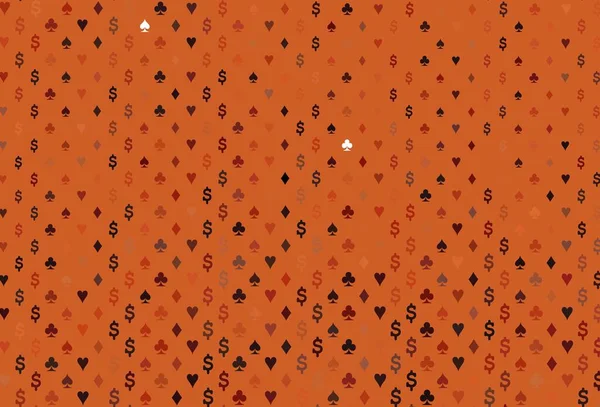 Dark Orange Vector Layout Elements Cards Colored Illustration Hearts Spades — Vetor de Stock