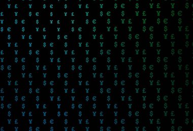 Koyu mavi, bankacılık sembollü yeşil vektör düzeni. Renkli dijital sembollü soyut illüstrasyon. Bu model finansal ve yatırım web siteleri için kullanılabilir.