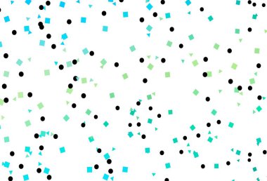 Açık mavi, daireleri, çizgileri, dikdörtgenleri olan sarı vektör düzeni. Renkli noktaları, çizgileri, küpleri olan soyut çizimler. İş ilanları, broşürler, broşürler için desen