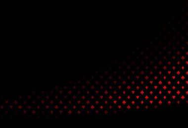 Koyu kırmızı vektör deseni ve kart sembolü. Oyun kartlarının izole sembollerine sahip soyut çizimler. Poker oyunları ve etkinlikler broşürleri için desen.