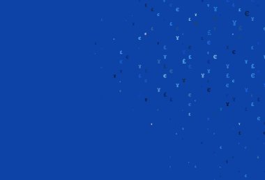 EUR, JPY ve GBP ile hafif mavi vektör deseni. Bulanık tasarım içinde EUR, JPY, GBP sembolleri var. Bu model finansal ve yatırım web siteleri için kullanılabilir.