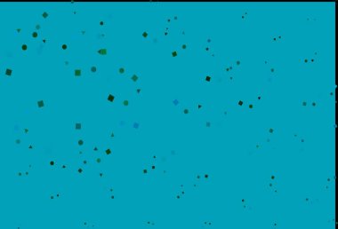 Açık mavi, kristalli yeşil vektör şablonu, daireler, kareler. Renkli daireler, üçgenler, kareler çizilmiş bir resim. Reklamlar için desen.