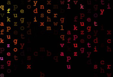 Koyu pembe, ABC sembollü sarı vektör deseni. Soyut şablon üzerinde ABC sembolleriyle parlayan illüstrasyon. Şablon tipografi reklamları için bir arkaplan olarak kullanılabilir.