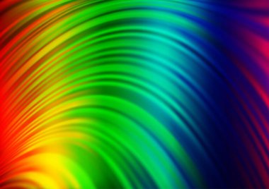 Açık Çokrenkli, eğri büğrü kurdeleli Gökkuşağı vektör şablonu. Değişken çizgileri olan renkli soyut çizimler. İşiniz için en iyi bulanık tasarım..